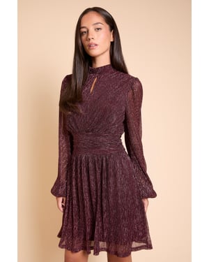 DP Luxe Sparkle Plisse Jersey High Neck Mini Dress