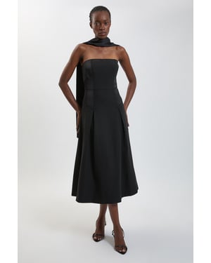 Satin Back Crepe Tailored Bardot Maxi Dress