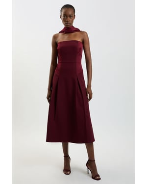 Satin Back Crepe Tailored Bardot Maxi Dress