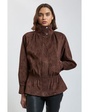 Faux Suede Funnel Neck Bomber