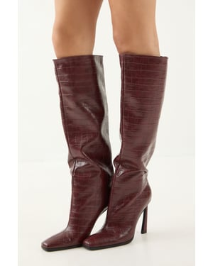Faux Croc Leather High Flared Stiletto Heel Knee Boots