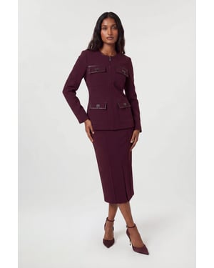 Forever Compact Stretch & PU Turn Lock Detail Tailored Midi Pencil Skirt