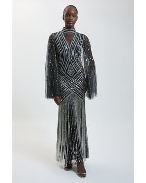 Petite Embellished Woven Maxi Dress With Cape Sleeve