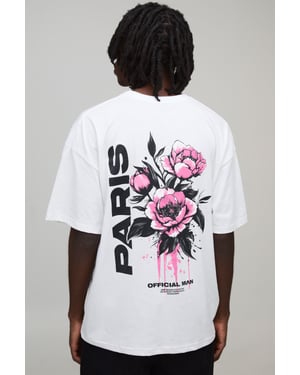 White Oversized Paris Floral Print T-Shirt