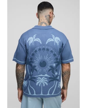 Tall Relaxed Palm Scenic Jacquard Knitted Shirt