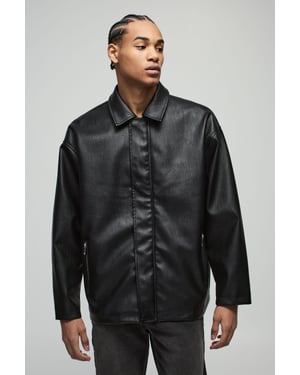 Oversized Zip Through PU Collared Car Coat