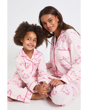 Kids Matching Family Super Soft Candy Cane Print Long Sleeve Shirt & Trousers Pyjama Set