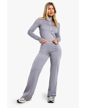 Zip Through Fitted Jacket And Wide Leg Trouser