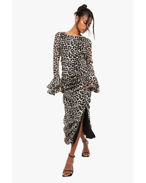 Leopard Chiffon Ruffle Midaxi Dress