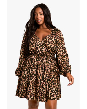 Plus Leopard Wrap Smock Dress