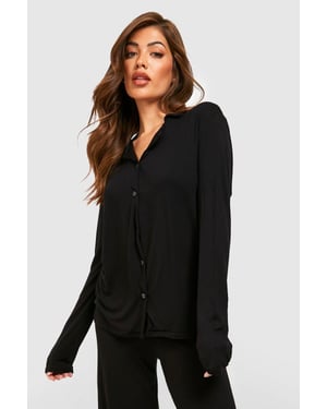 Jersey Long Sleeve Button Up Pyjama Shirt