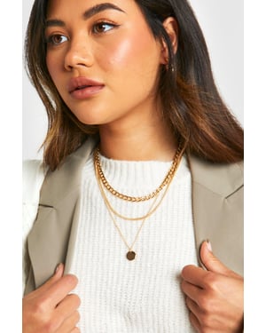 Polished Disc Drop Charm Multilayer Necklace