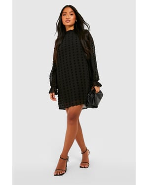 Petite Dobby Textured High Neck Shift Dress