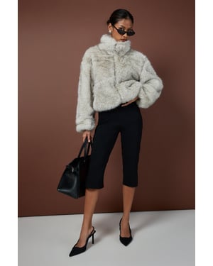 Vintage Look Faux Fur Funnel Neck Jacket