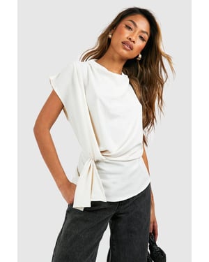 Hammered Knot Front Cowl Neck Blouse