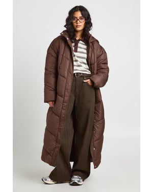 Hooded Quilt Detail Maxi Puffer