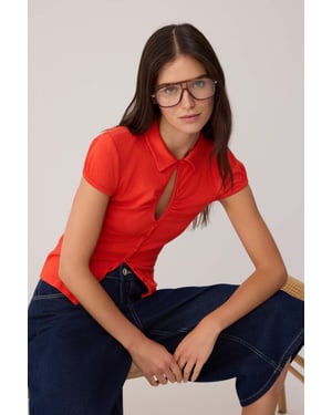 TRENDYOLMİLLA Dames Rood Effen Kort Getailleerd Blouses