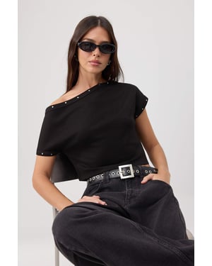 TRENDYOLMİLLA Dames Zwart Effen Kort Regular fit Blouses