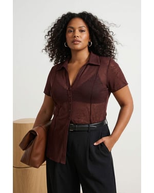 Trendyol Curve Dames Bruin Effen Kort Getailleerd Grote maten Blouses