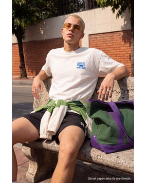 TRENDYOL MAN Jongens Ecru Slogan Kort Oversized T-shirts