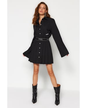TRENDYOLMİLLA Dames Zwart Effen Kort / Mini Lang Stijlvol/Avond Blousejurk Jurken