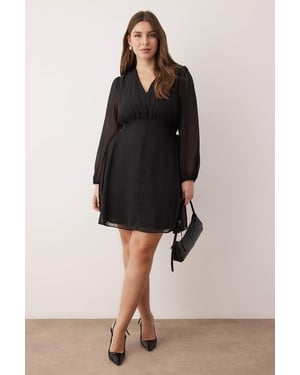 Trendyol Curve Dam Svart Enfärgad Kort / Mini Lång Kväll / Vardag Skater Plus size Klänning