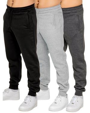 Kruze | 3 Pack Mens Fleece Joggers - BLK/GRY/CHAR