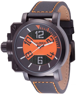 Haurex italy:gun men's watch, ipb case, black/orange dial, black with orange leather Watch