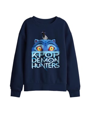 K-Pop Demon Hunters Kinder-sweatshirt met Derpy Tiger-logo in vervaagde stijl (Marine)
