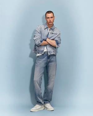 River Island Mens Straight Jeans Blue Leg Linen Blend Zip Button