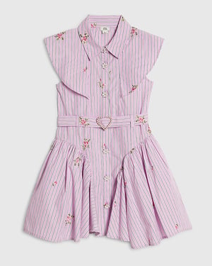 River Island Girls Shirt Dress Purple Stripe Premium Collared