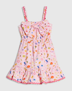 River Island Mini Girls Dress Pink Icon Bow Cotton Sleeveless