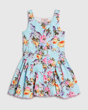 River Island Mini Girls Prom Dress Blue Floral Scoop Neck