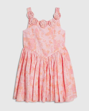River Island Girls Dress Pink Floral Cotton Premium Square Neck