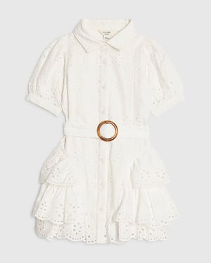 River Island Mini Girls Shirt Dress White Broderie Belted Collared