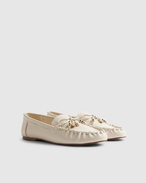 River Island Womens Loafers White Charm Bow Faux Leather