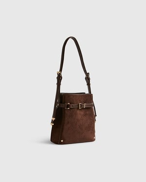 River Island Womens Bucket Bag Brown Buckle Top Weave Detail