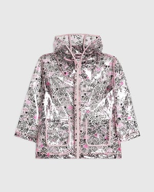 River Island Girls Raincoat Black Graffiti Print Hooded Zip