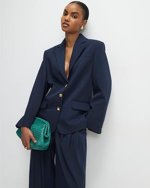 River Island Womens Blazer Navy Oversized Long Sleeve Button