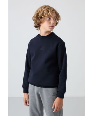 Sweatshirt voor jongeren met ronde hals en borduursel
