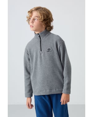 Sweatshirt voor jongeren met halve rits en borduursel