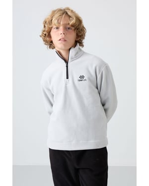 Sweatshirt voor jongeren met halve rits en borduursel