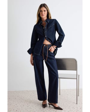 TRENDYOLMİLLA Dames Donkerblauw Effen Barrel Hoge taille Jeans