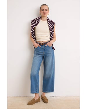 TRENDYOLMİLLA Dames Blauw Effen Culotte Hoge taille Jeans