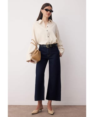 TRENDYOLMİLLA Dames Blauw Effen Culotte Normale taille Jeans