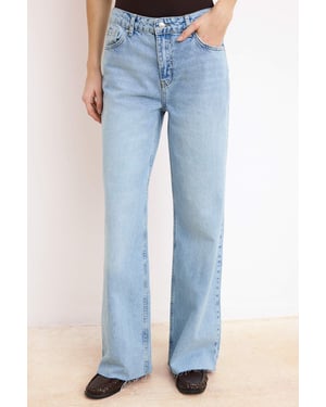 TRENDYOLMİLLA Dames Blauw Effen Wijde pijp Hoge taille Jeans