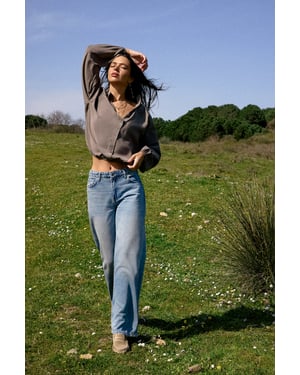 TRENDYOLMİLLA Dames Blauw Effen Wijde pijp Normale taille Jeans