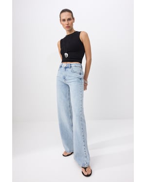 TRENDYOLMİLLA Dames Blauw Effen Wijde pijp Normale taille Jeans
