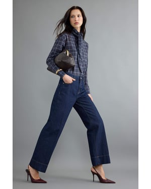TRENDYOLMİLLA Dames Donkerblauw Effen Wijde pijp Normale taille Jeans