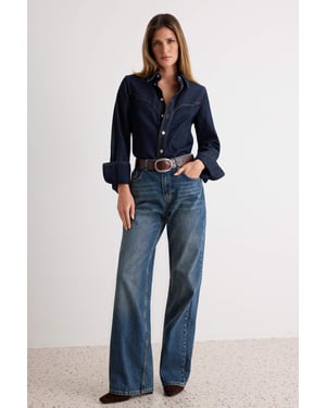 TRENDYOLMİLLA Dames Blauw Effen Wijde pijp Hoge taille Jeans